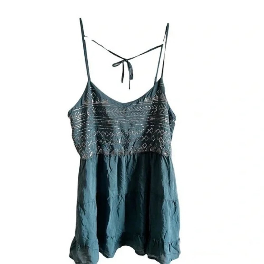 Aeropostale Teal Green W/ Silver Sequins Tiered Camisole / Tank Top Sz S- NWT‎